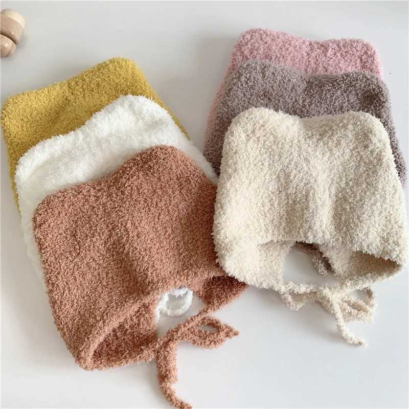 Lamb Fleece Baby Ear Protection Hat Winter Warm Infant Earmuffs Cap Solid Color Kids Plush Headgear 12year Toddler Tie BeaniesL251024