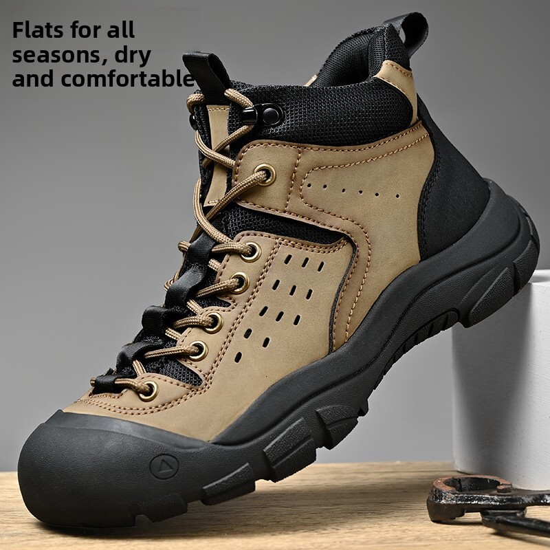 Paul Camel Men's Shoes Winter Fleece-Lined High-Top Cotton Footwear Genuine Leather Anti-Slip Outdoor Hiking Shoes & Snow Work Boots