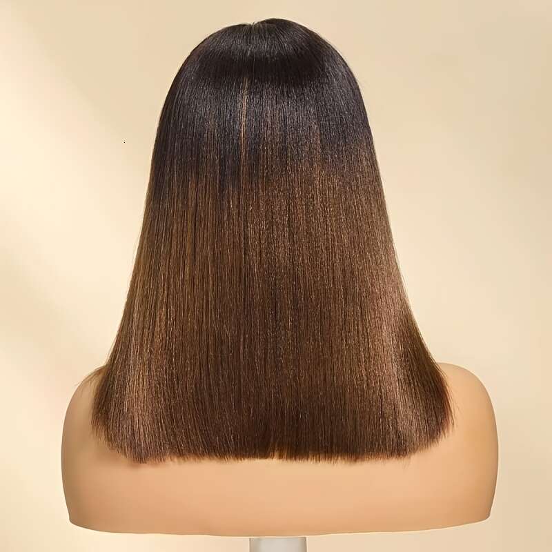 Klaiyi 7x5 Glueless Bob - 150% Density Virgin Human Hair, Pre-Cut Pre-Bleached Chesut Brown Yaki Straight 10-14 Inch, Beginner-Friendly Natural Look f