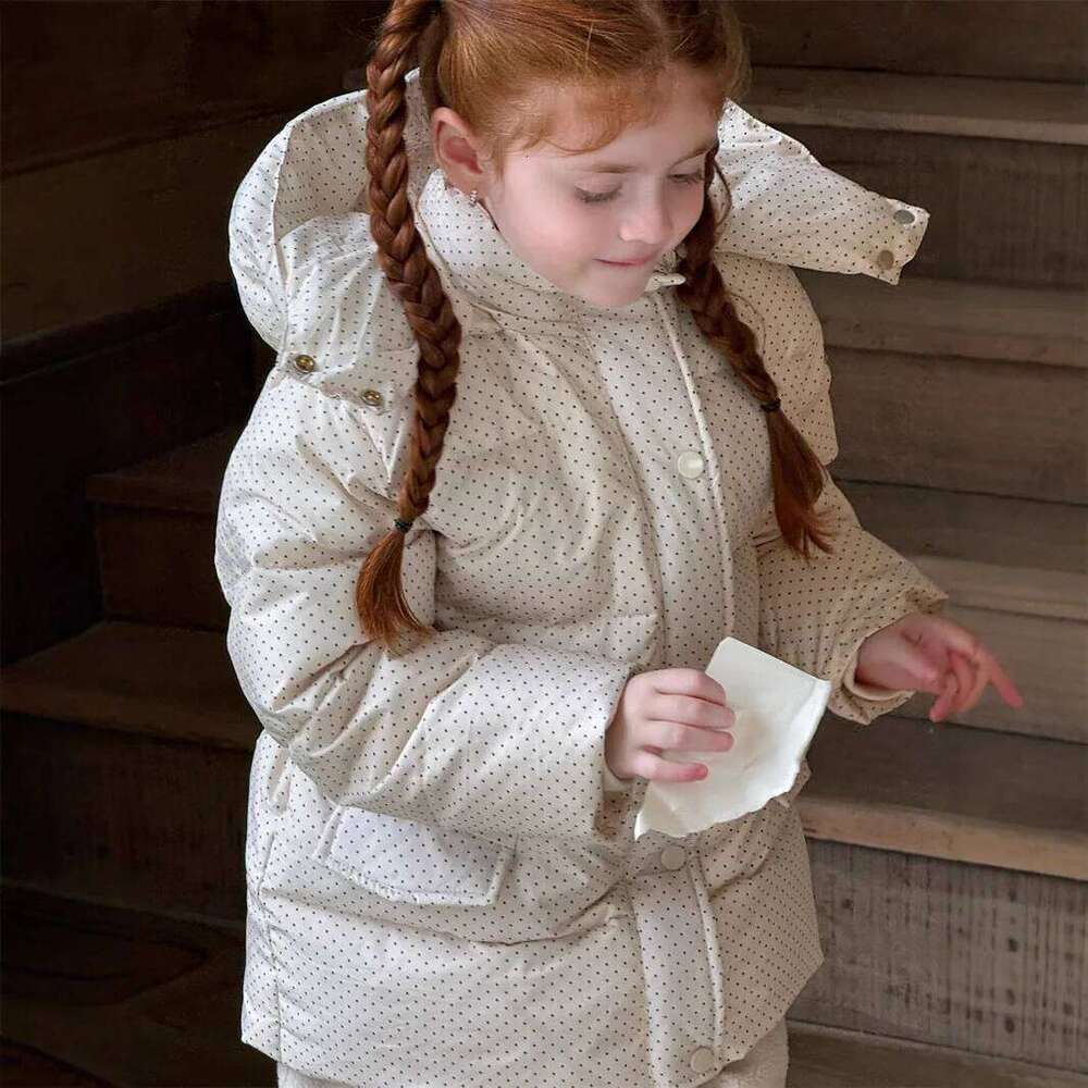 Girls Cotton Clothes Autumn And Winter New Children's Clothing Korean Style Girl Baby Wave Point Waist Hooded Down Jacket
