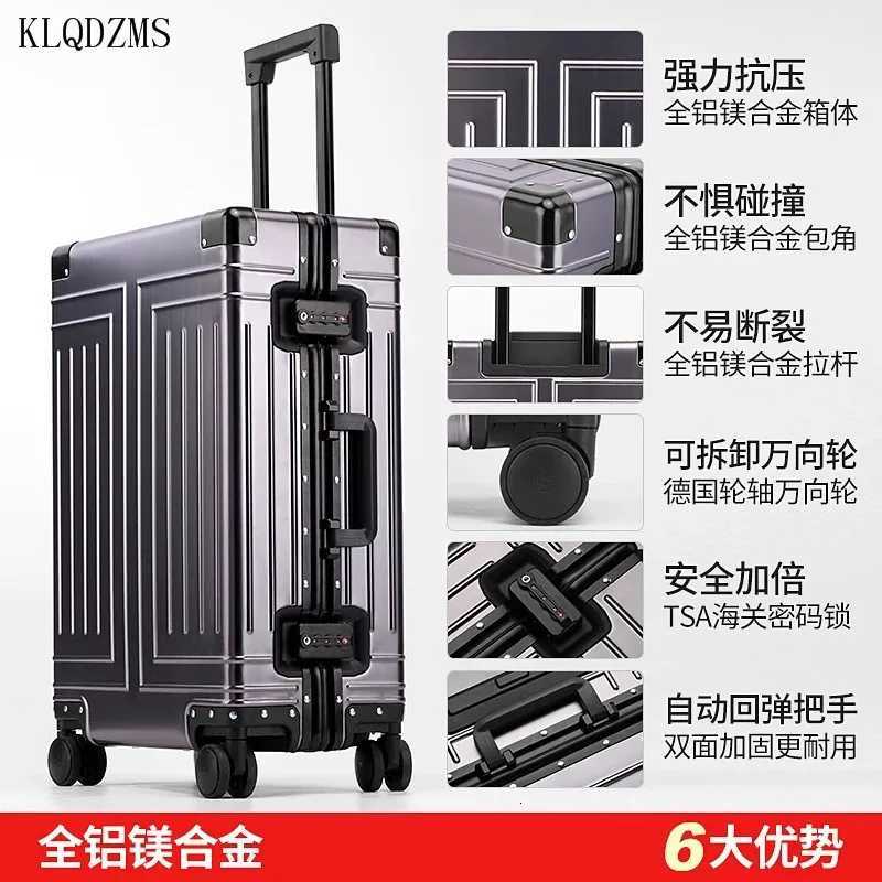 KLQDZMS 20242629 inch 100 Aluminum Alloy Fashion Business Travel Luggage Detachable Lining Highend Business SuitcaseW251024