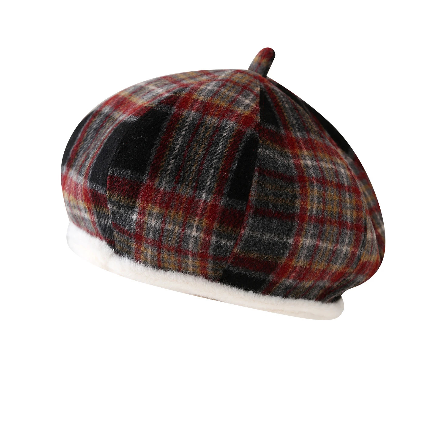 Plaid Beret with White Trim for Women Warm Winter Hat Soft Blend Beanie Vintage Scottish Style Cap Perfect for Winter Outfits 251023