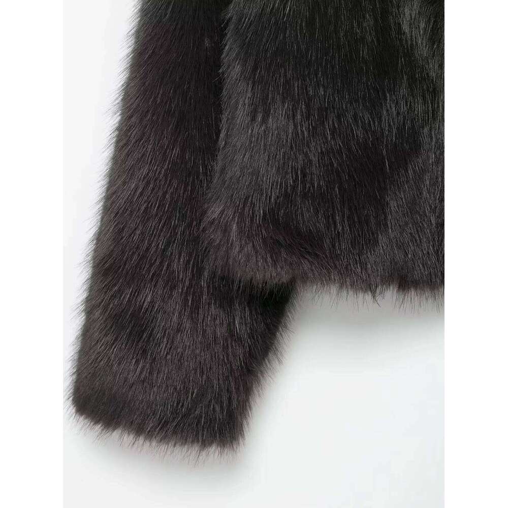 Autumn And Winter Women's Gray Stand Up Collar Furry Thick Environmentally Friendly Fur Coat Versatile Short Jacket