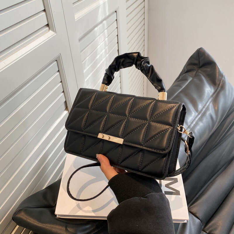 Women's Simple Textured Quilted Stitching Pleated Handbag 2023 Spring Summer New Fashionable Single Shoulder Crossbody Bag Trendy