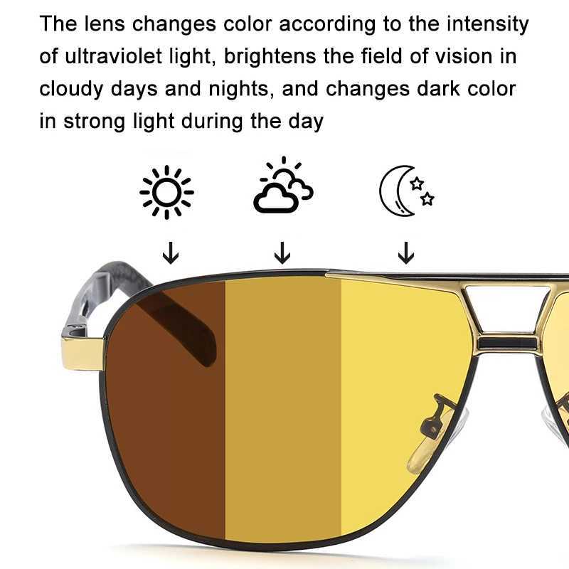 2 In 1 Photochromic Night Vision Polarized Sunglasses Outdoor Chameleon Day And Night UV400 Lens Mens Driving Sun GlassesT251024
