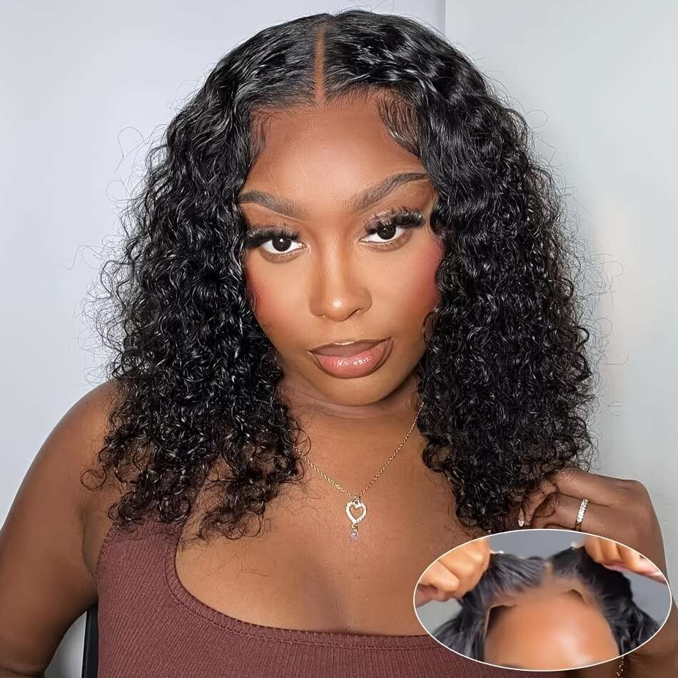 4X4 Lace Front 200 Density HD Transparent Frontal for Women Curly Wave Glueless Wigs Human Pre Plucked with Baby Hair Natural Black