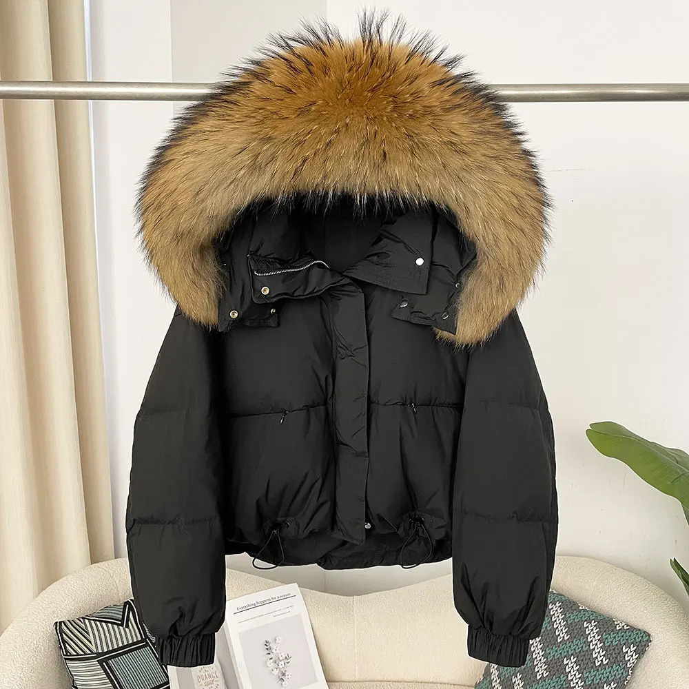 WHOLESALE Winter Women Real Natural Fox Fur Collar Thick Warm Short Jacket Casual White Duck Down Hooded Outwears Streetwears 251024