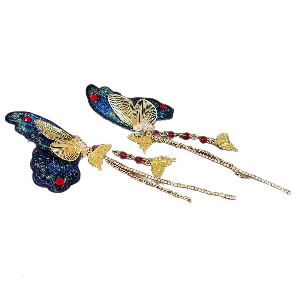 National Colorful Fantasy Exquisite Butterfly Tassel for Women New Chinese Style Embroidery Long Elegant Earrings