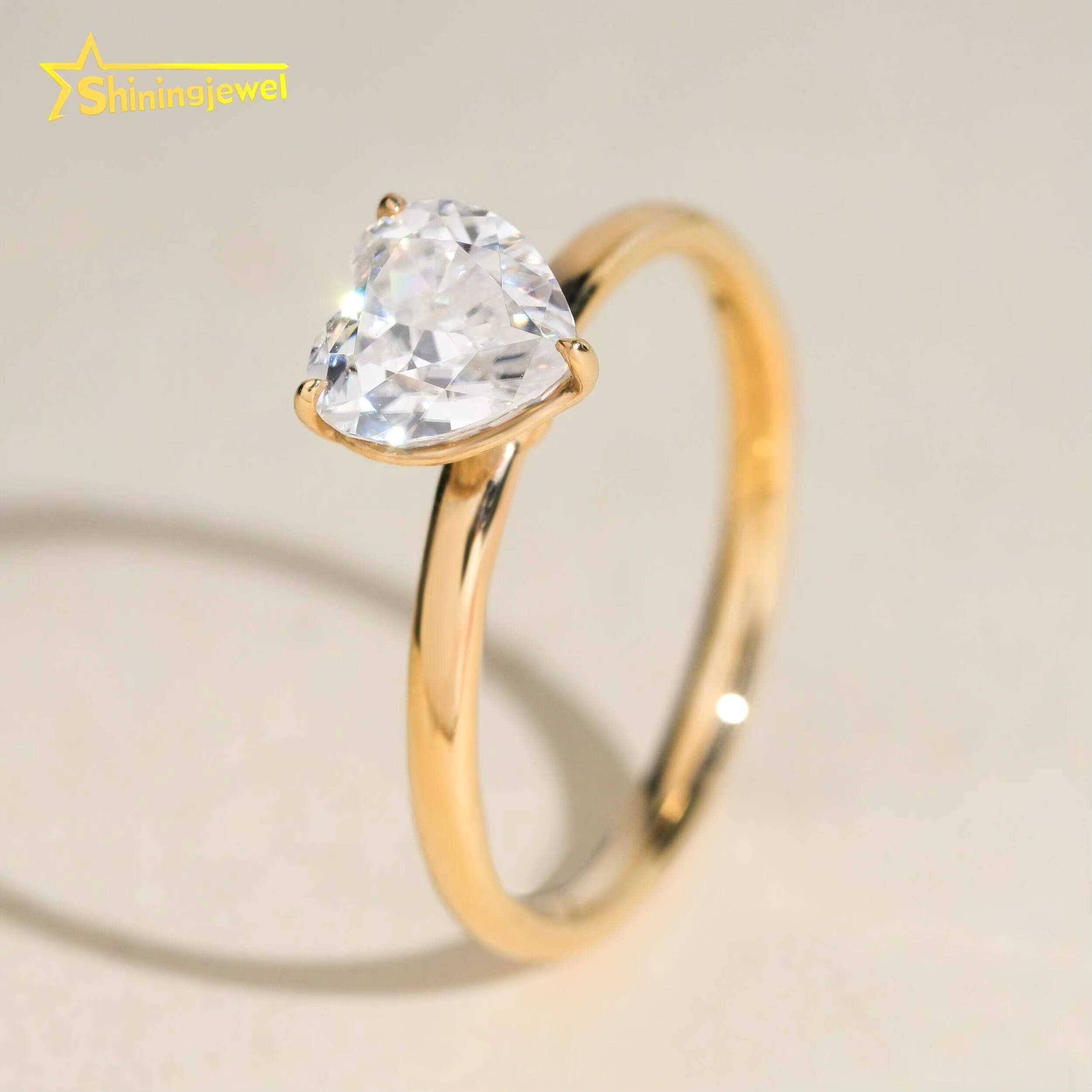 Pass Diamond Test Heart Cut Moissanite Solitaire 14k Solid Gold Engagement Wedding Rings
