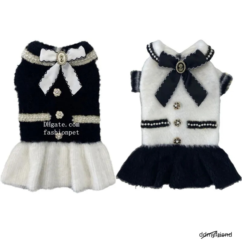 Sweater Dress With Bowtie, Mink Fur Fabric Dog Turtleneck Pullover Knitwear Puppy Girls Cold Weather Sweater, Suitable For Small Dogs Puppies M Y228 D