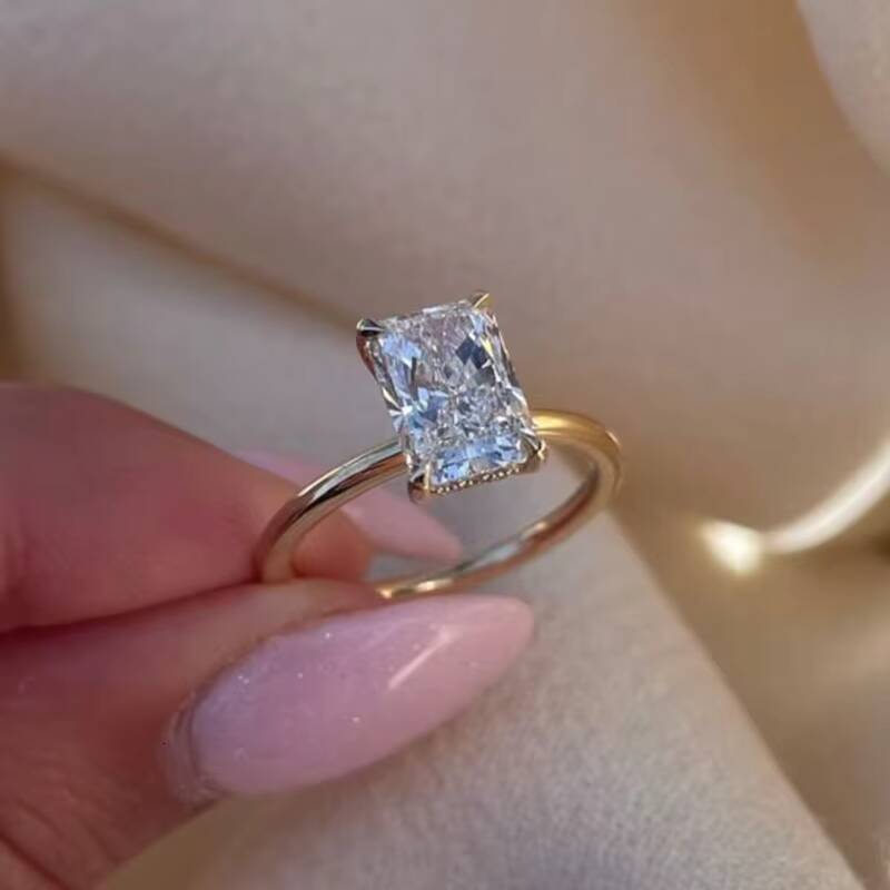 Fine Jewelry Moissanite Engagement Ring 79mm Radiant Cut Hidden Halo Silver 10k 14k 18k Custom VVS Moissanite Ring