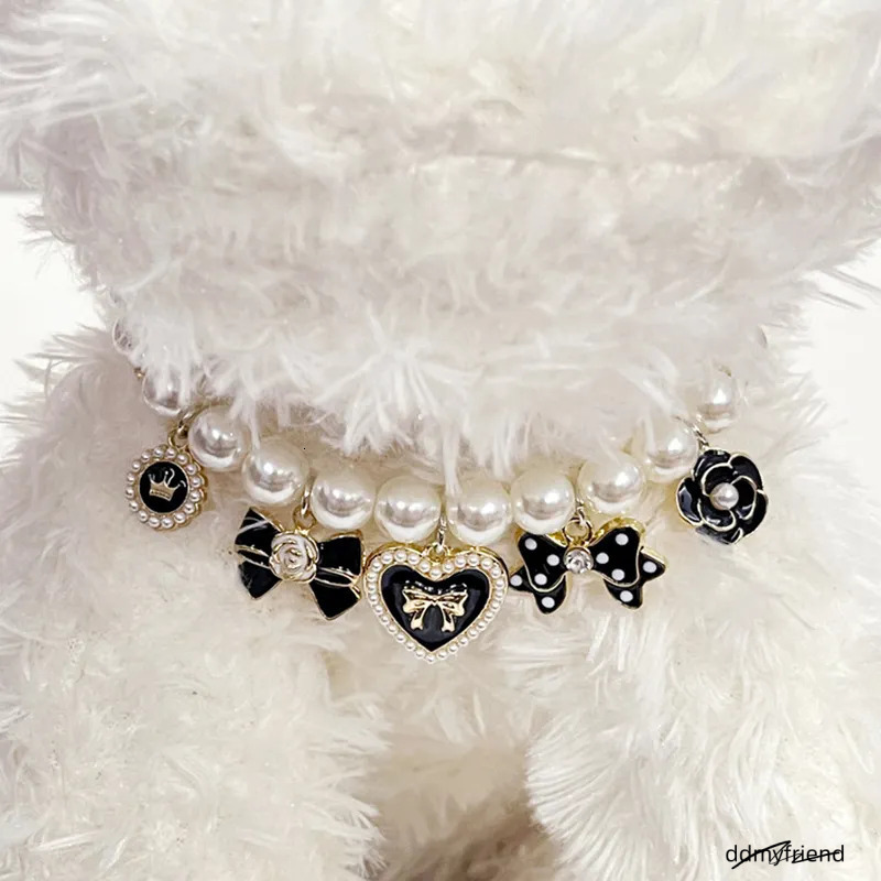 Pearl For - Pet Necklace With Bow & Flower Charms, Adjustable Small Medium Dog Collar Ddmyfriend