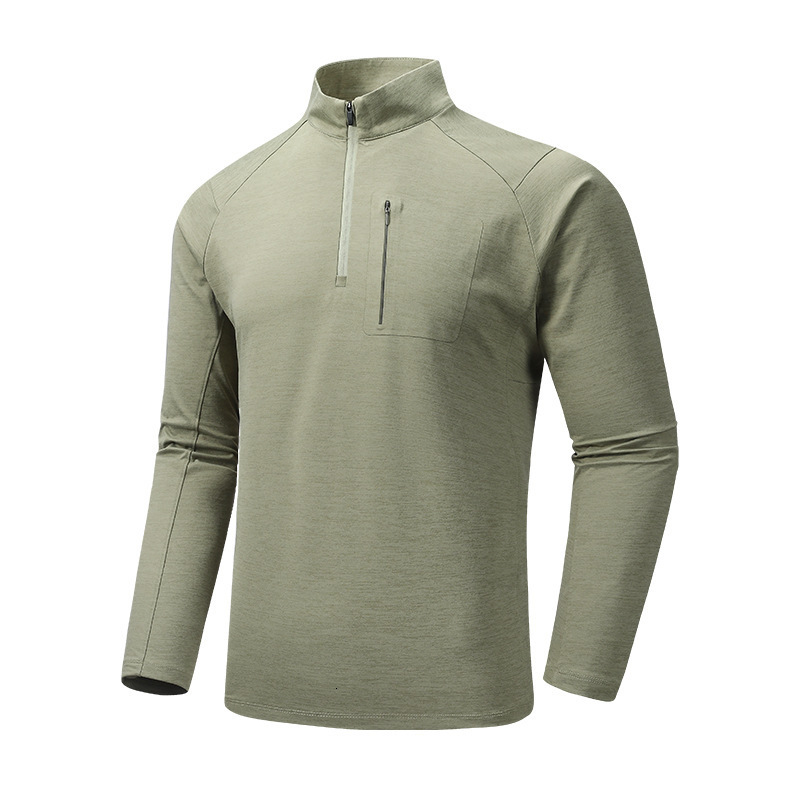 Men's Fitness Quick-Dry Long Sleeve Base Layer Clothing Sweat-Wicking Running Half-Zip Stand Collar