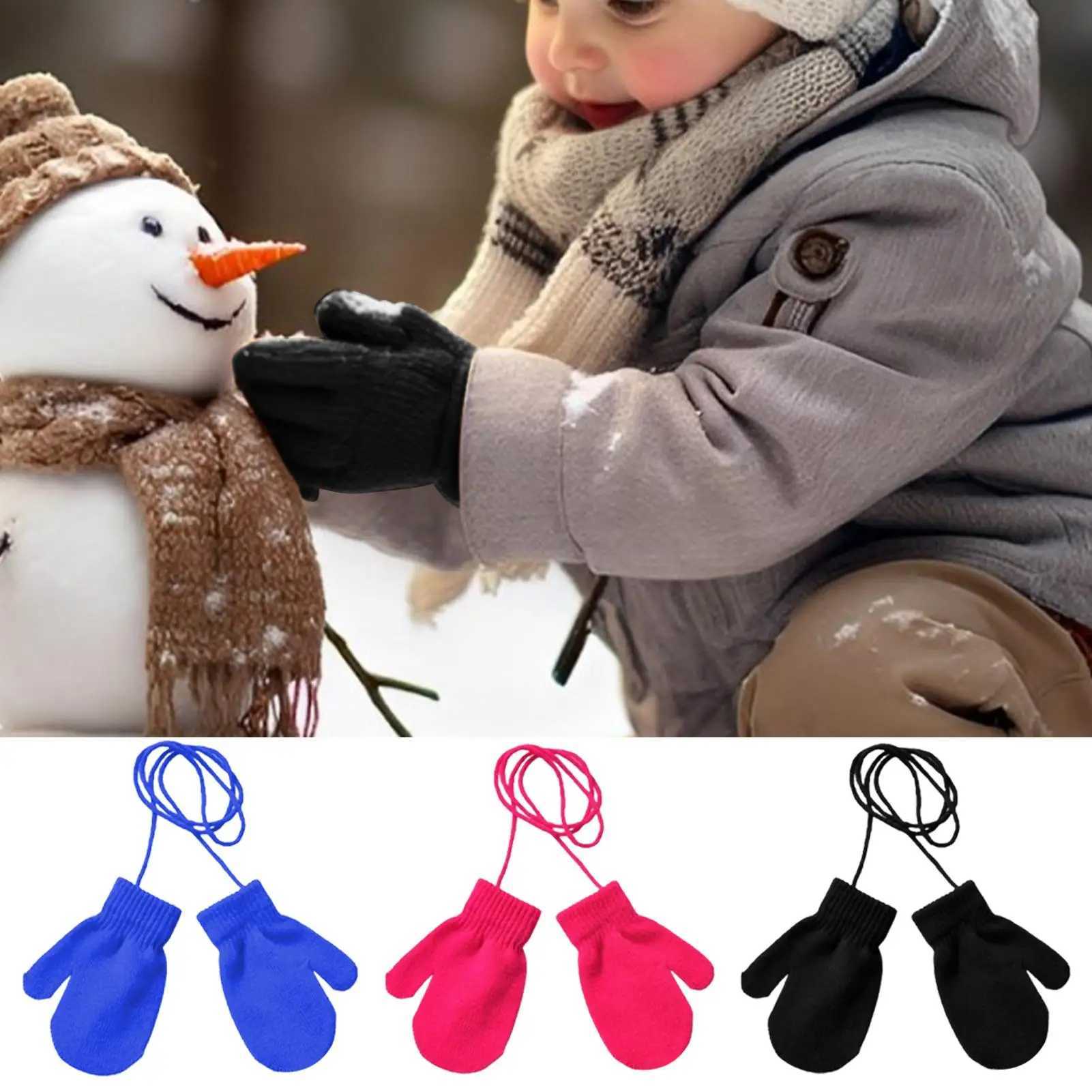 Kids Ski Gloves Knitted Snow Gloves with String Comfortable Warm Mittens Cute Kids Winter Accessories for Skiing Skating Y251024