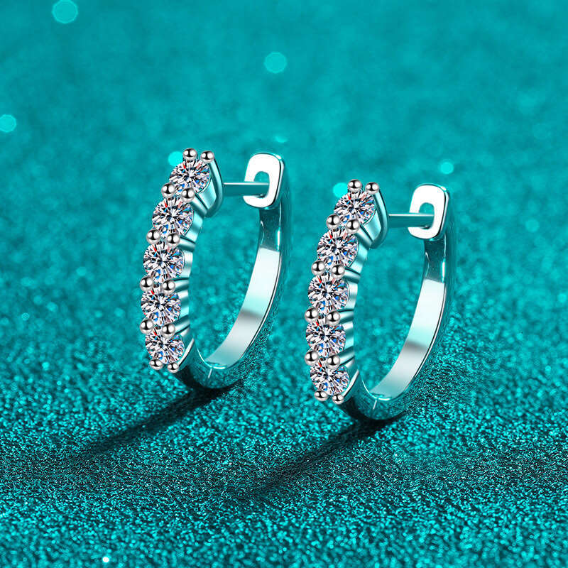 DHCollections-- Sterling Sier Earrings for Women Small Row Dia Moissanite Buckle Plated Pt950 Gold Ear Jewelry