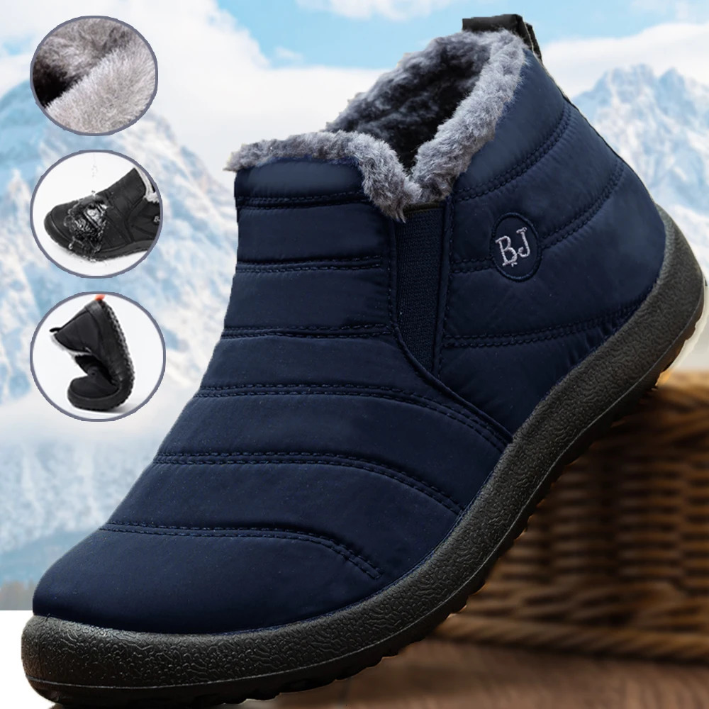 Men Boots Waterproof Winter Boots Lightweight Snow Boots Warm Fur Men Shoes Plus Size 47 Unisex Ankle Boots Slip on Casual Shoes251020