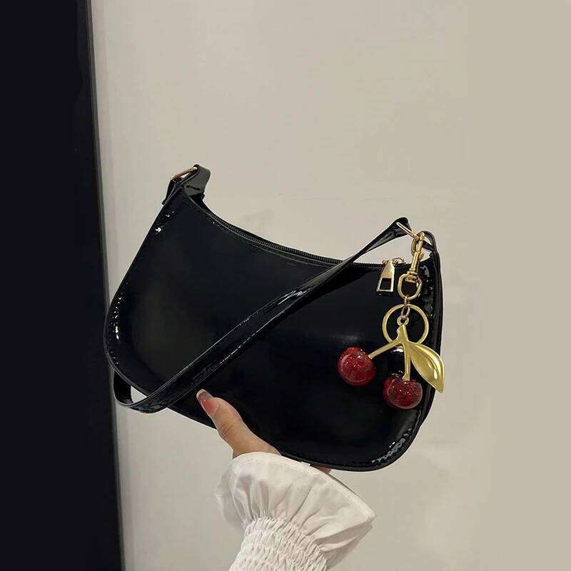 Solid Color PU Leather Women Shoulder Bags Fashion Ladies Cherry Pendant Handbags Purse Casual Design Female Hobos Underarm Bag