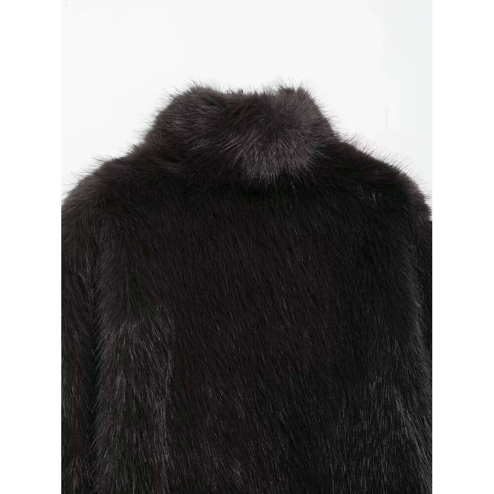 Autumn And Winter Women's Gray Stand Up Collar Furry Thick Environmentally Friendly Fur Coat Versatile Short Jacket