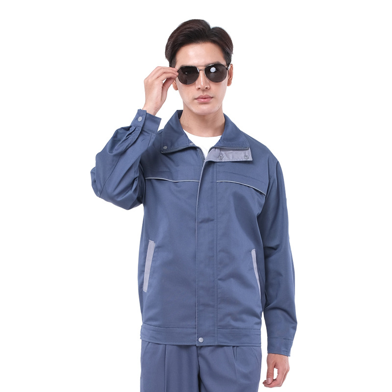 Spring and Autumn workwear, polyester cotton long sleeved men's and women's factory workshop workwear set, breathable and wear-resistant lab