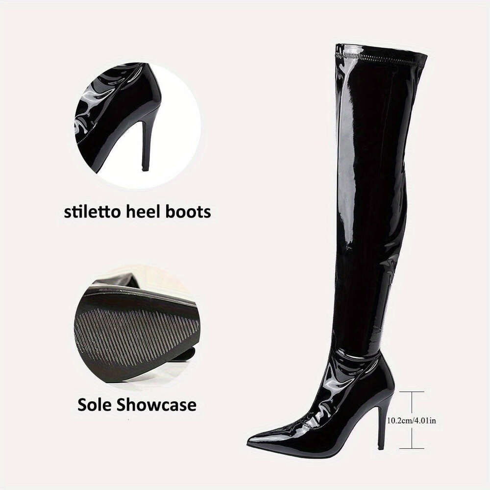Fashionable Women's Knee High Slim High-Heeled Boots With Side Zipper Elastic Fit, Perfect For Casual And Wearing Ocns