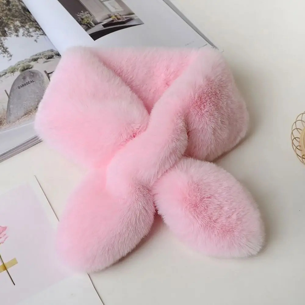 Cute Solid Color Cross Scarf Faux Rabbit Fur Thicken Neck Scarf Neckerchief Wrap Women 251020