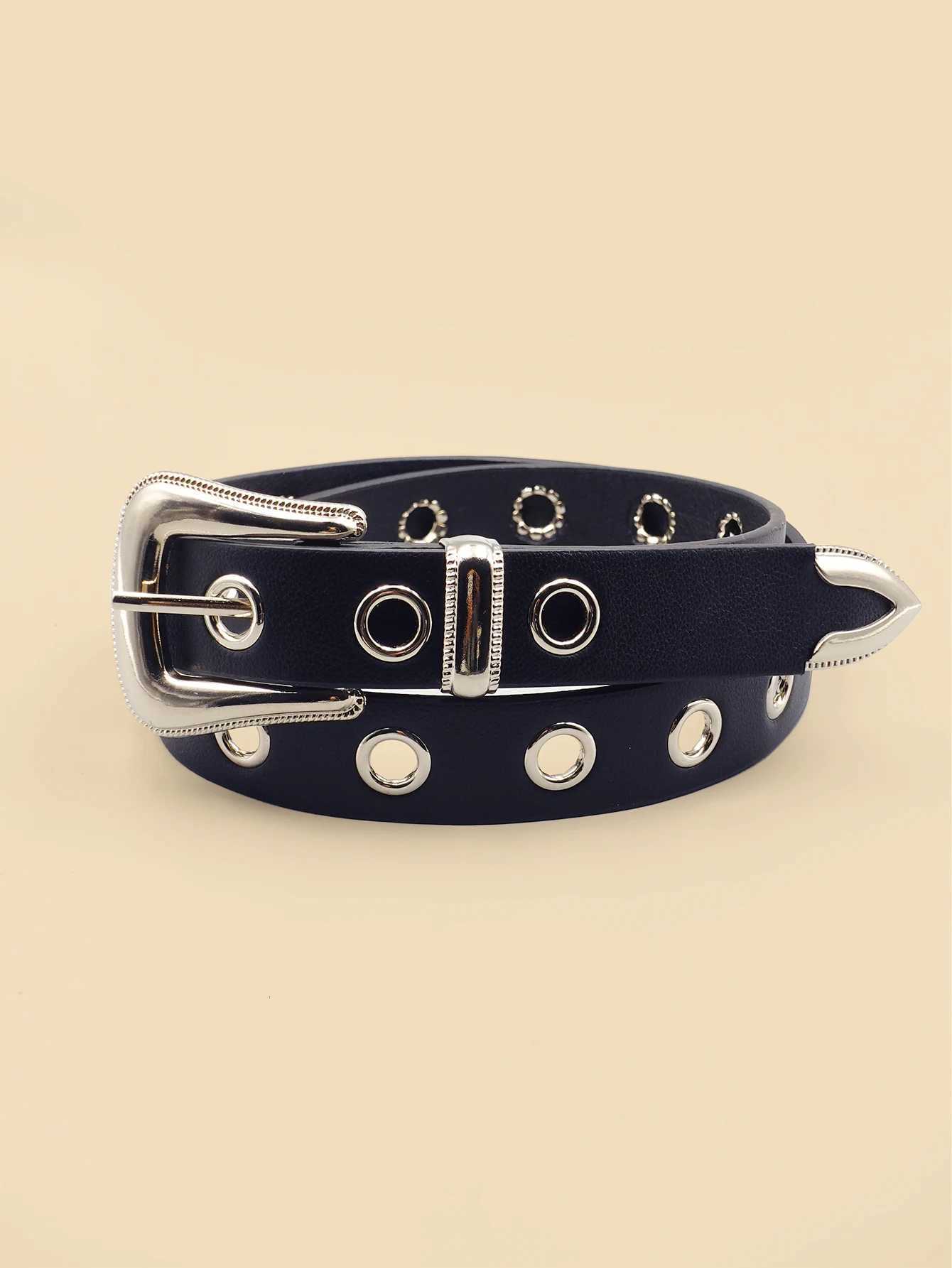 Classic Pu Material Black Belt Retro Hollow Womens Belt Punk Y2K Style Versatile Casual Decoration W251024