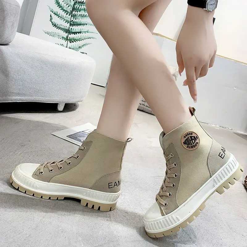 Combat Sneakers Elegant with Medium Heels Footwear Punk Style Round Toe Laces Short Shoes for Woman Sports Womens Ankle Boots W251024