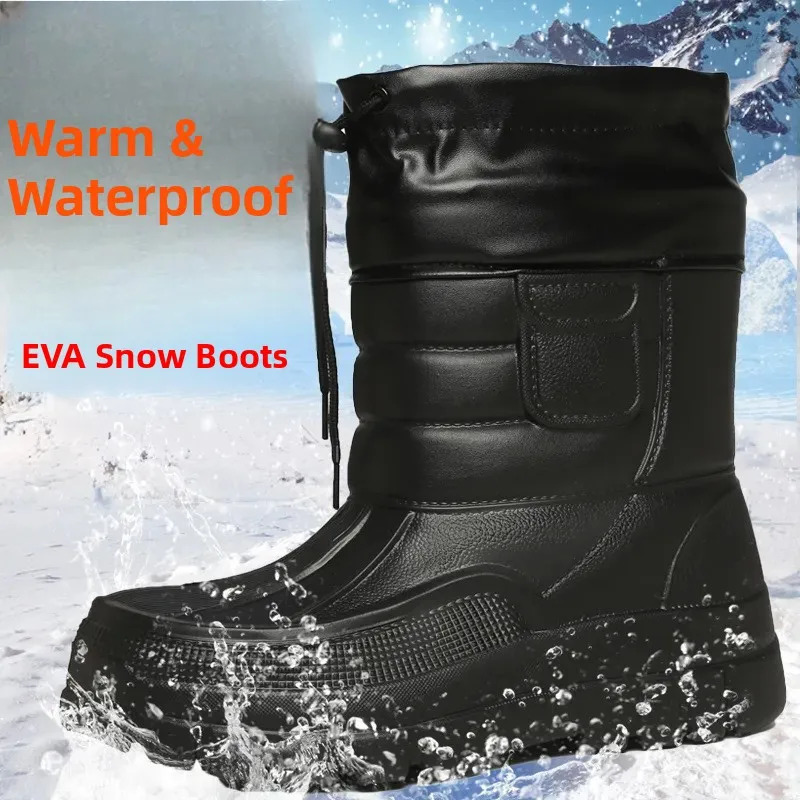 Thiened Fce Lined MidCalf Snow Boots Mens Outdoor Fiing oes Waterproof Winter Boots Large Size Sea Fiing oes251020