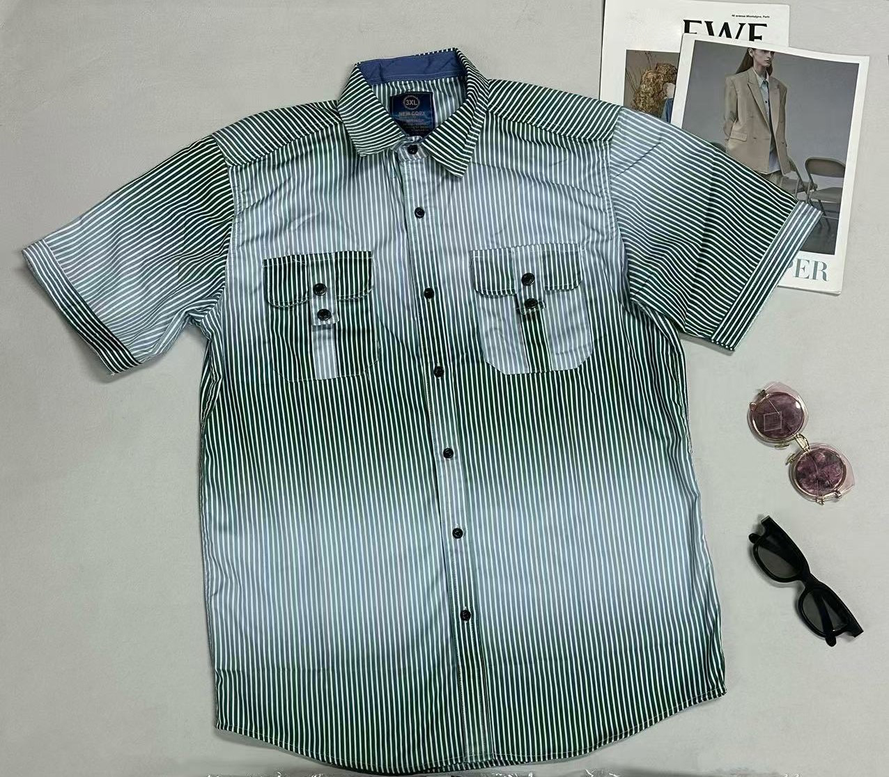Men's Loose Short-Sleeve Shirt with Digital Print & Pocket Design, Trendy Summer Casual Button-Down, Breathable & Stylish Quick drying anti wrink