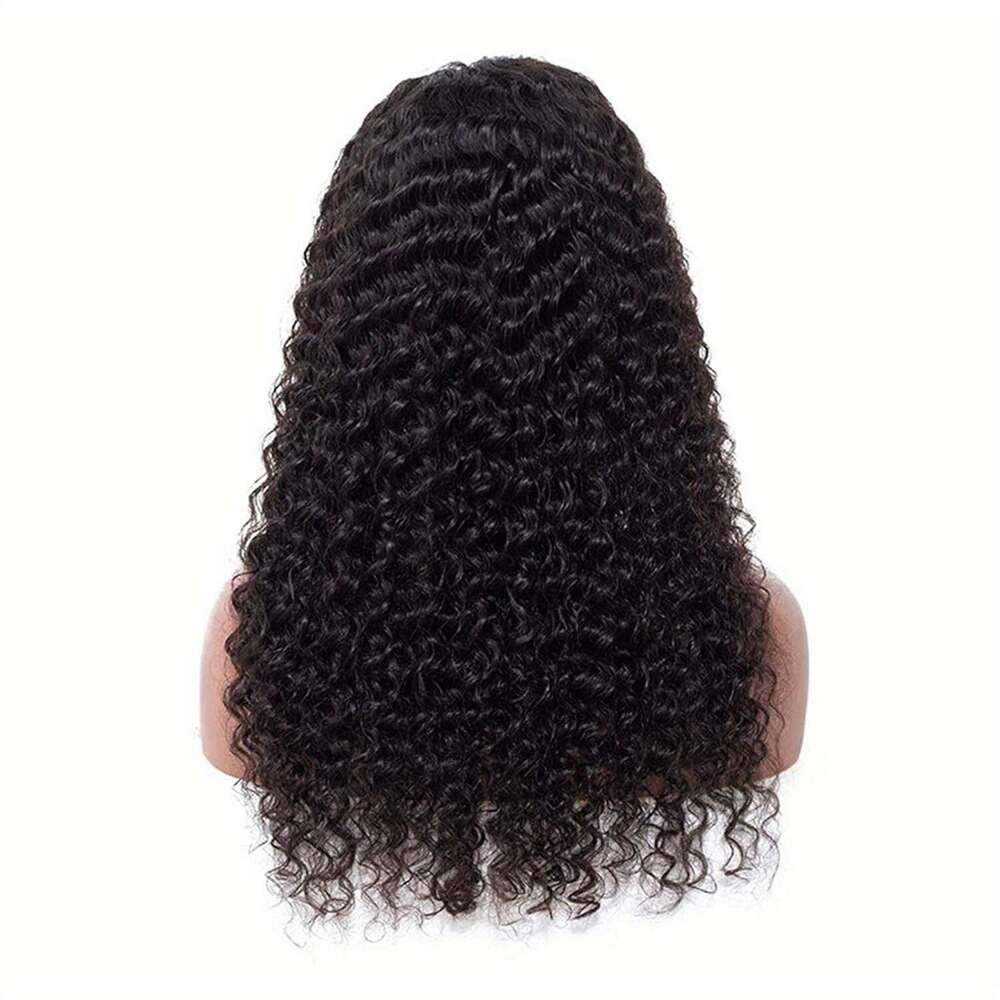 Human Front Wig Deep Wave 4x4 Lace Closure HD Transparent Wigs for Women 180% Density Brazilian Virgin Pre Plucked with Baby Hair Natural Black Color