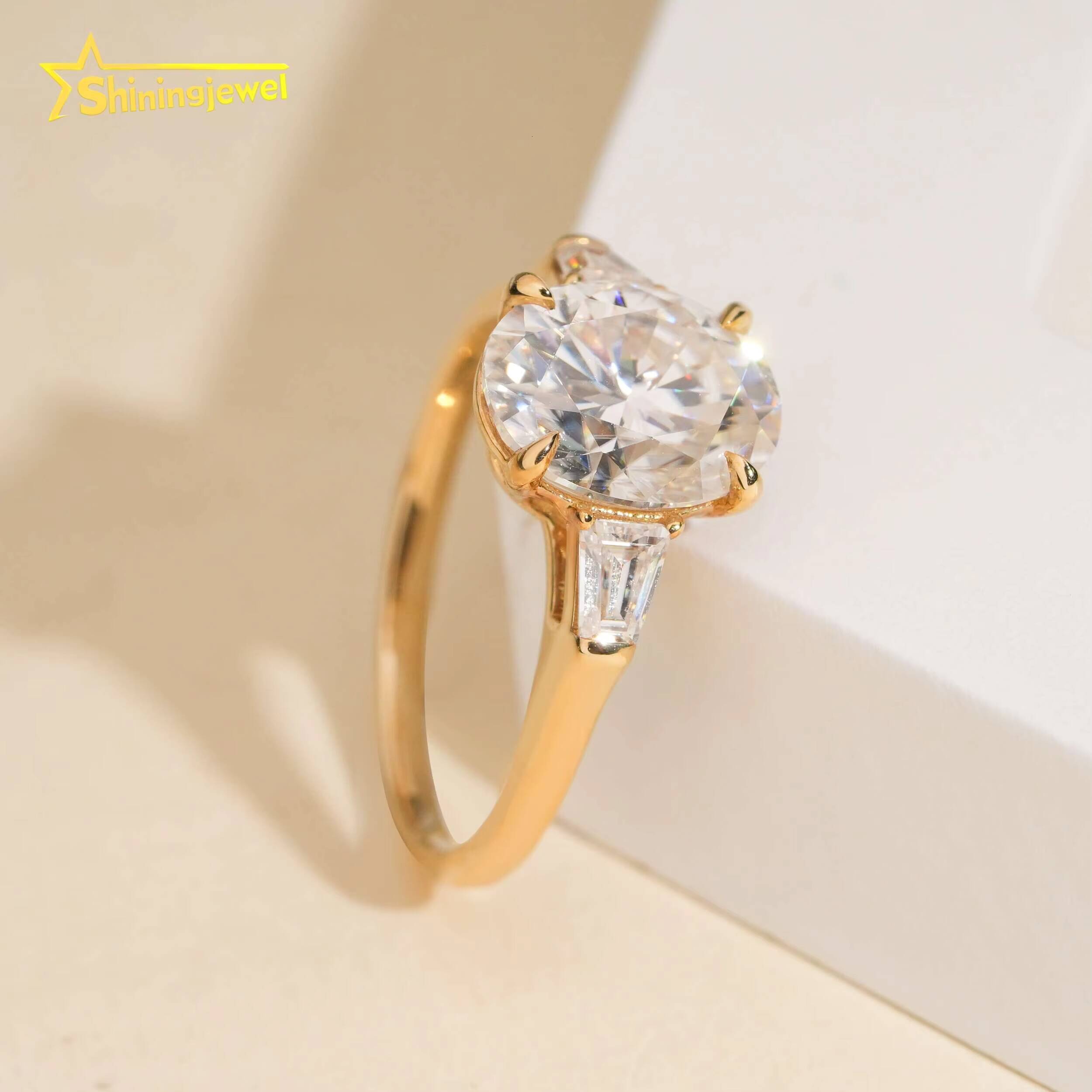 14K Solid Gold VVS Oval Cut Moissanite Diamond Women Engagement Ring Half Eternity Band Hip Hop Jewelry Wedding Band