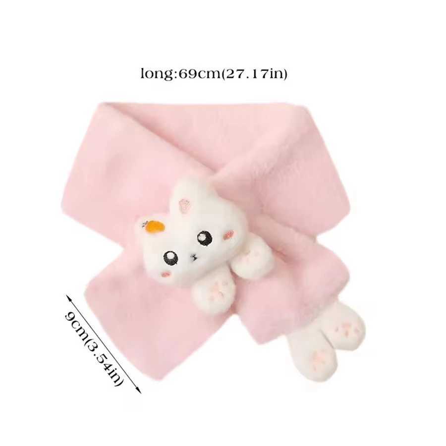 Girls Winter Warm Scarfs Thick Plush Cross Childrens Scarf Baby Bib Cute Cartoon Rabbit Faux Fur Cross Neckerchief Protection S Y251024