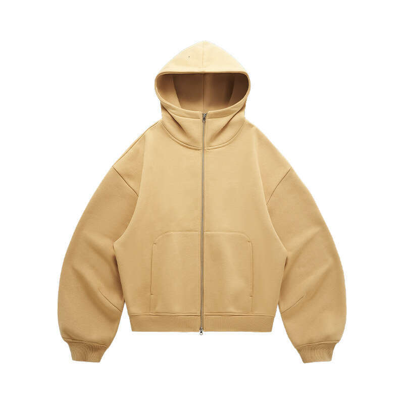 Men's Clothing | Curved Sleeve Boxy 2026 Autumn Winter New Eggshell Zipper Jacket Fleece Hoodie
