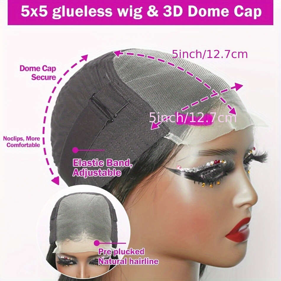 Glueless Plucked Pre Cut Inky 1b Color 5x5 HD Water Wave Sheer Lace Front Wigs Human Hair Women No Glue Put On And Go Decorative Wig for Costume & Sty