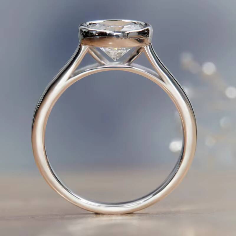 High Quality Moissanite Diamond Ring10k White Gold Bezel Solitaire Ring GRA Certificate Moissanite Ring