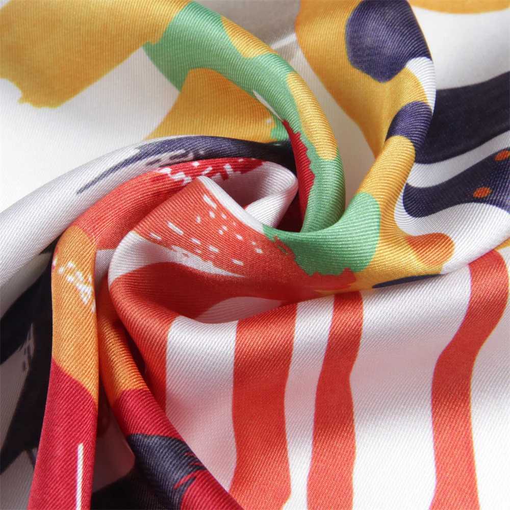 90cm Twill Silk Scarf Shawl Luxury Checkered Horse Print Square Scarves Women Hijabs Bandana Foulard Head Neckerchief C251024