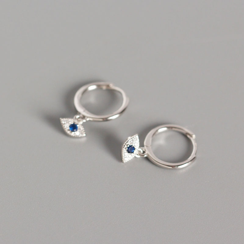Luxury earrings 18K gold plated S999 sterling silver Devil's Eye earrings with blue diamond inlaid sparkling diamond geometric ring earrings Desi