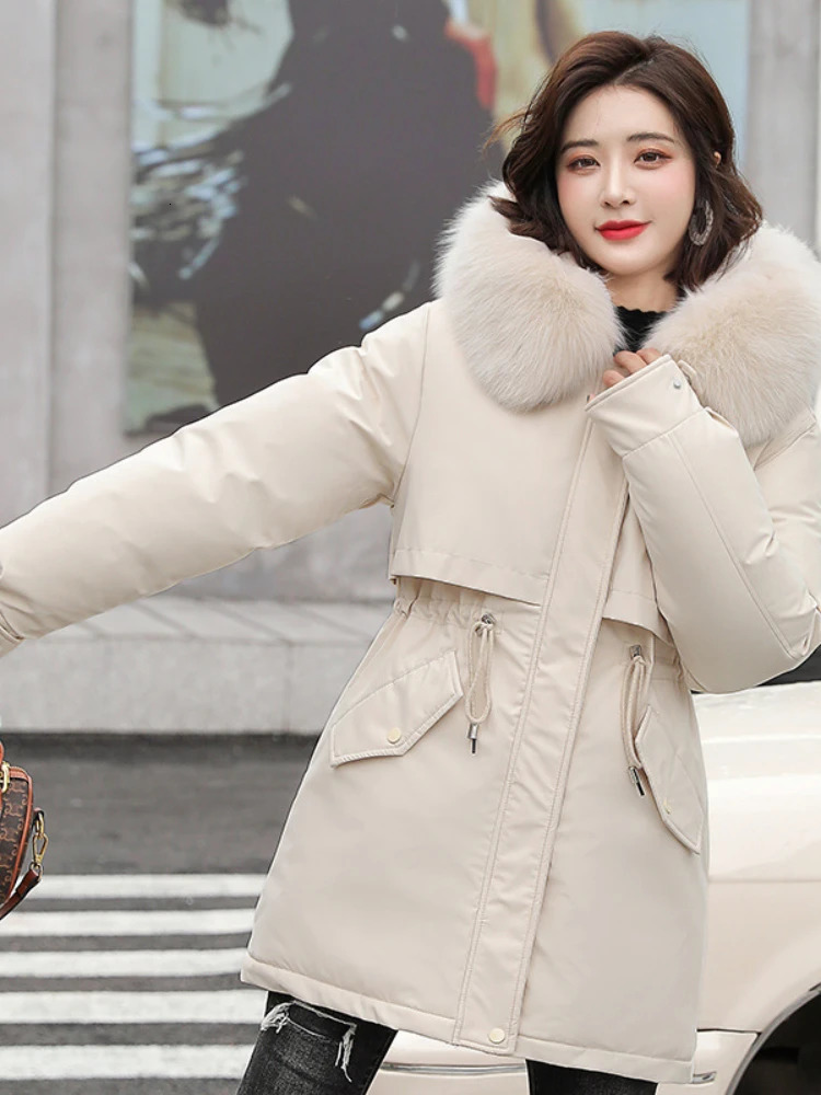 Women Parka Fashion Long Coat Wool Liner Hooded Parkas Winter Jacket Slim with Fur Collar Warm Snow Wear Padded Clothes 251013