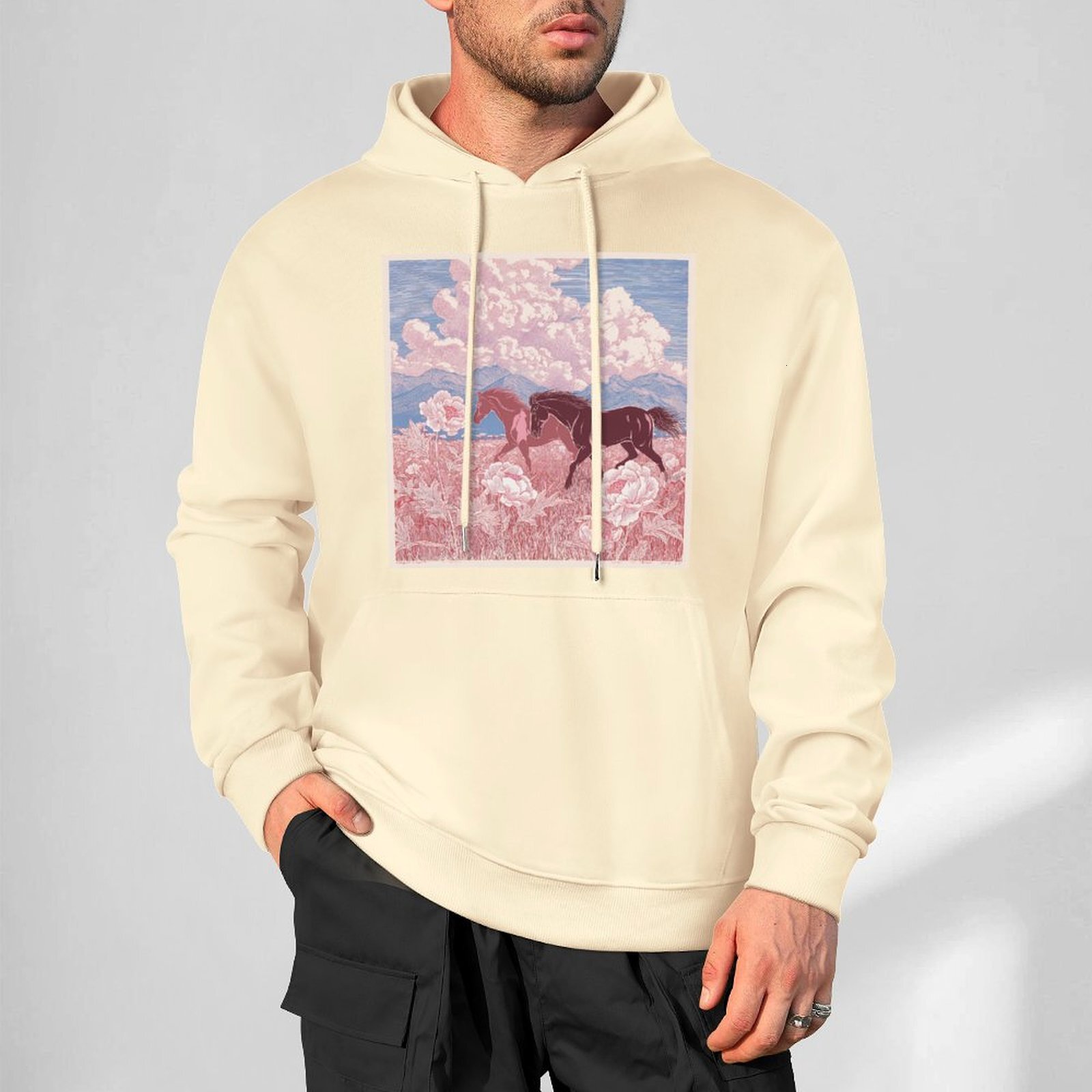 H Designer Fall Winter Hoodie Luxury Horse Print Design Unisex Long Sleeve Streetwear Hip Hop Oversized Fit Hoodie Men's Fashion Apparel H44
