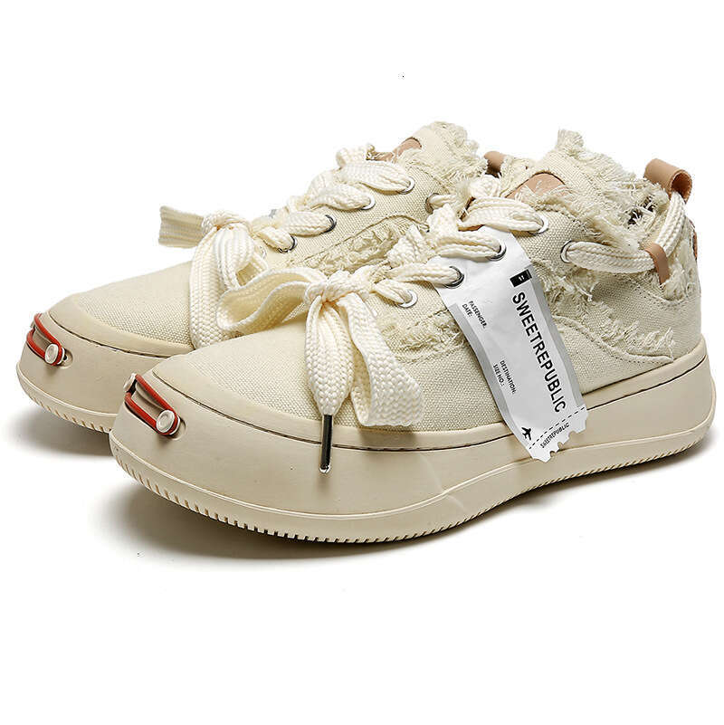 2025 New Tan Jianci Style Canvas Shoes for Women Thick Sole Versatile Ins Student Internet Celebrity Open Smile Sneakers