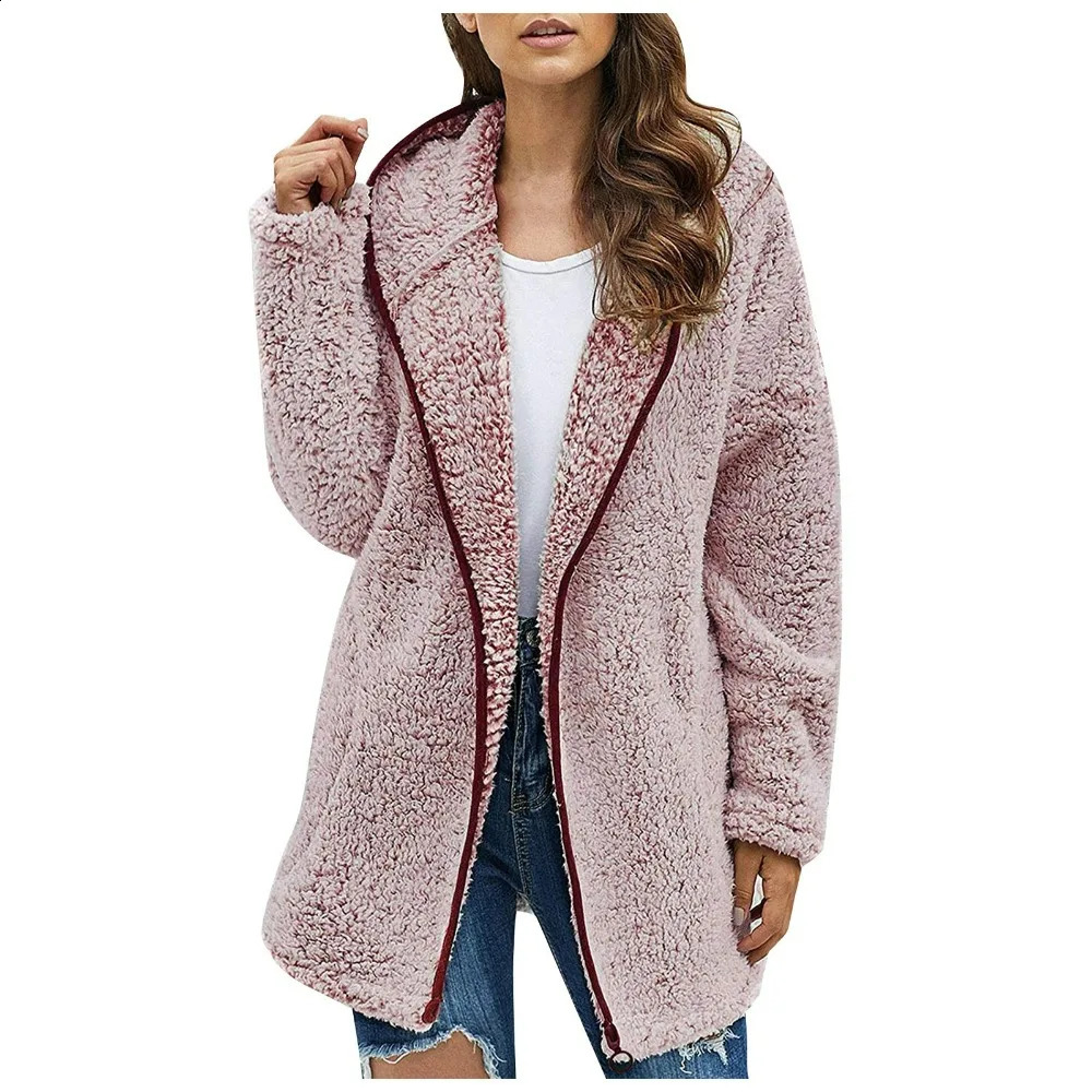 Autumn Winter Women Long Teddy Jacket Warm Thick Fleece Coat Turn Down Collar Plush Woman Casual Sleeve Clothes 251018