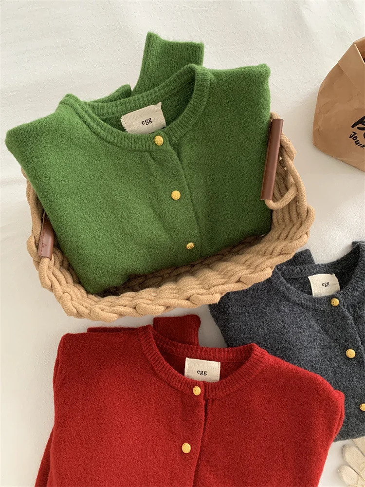 Gold Button Round Neck Knitted Sweater For Womens Autumnwinter Base Knit Cardigan 251021