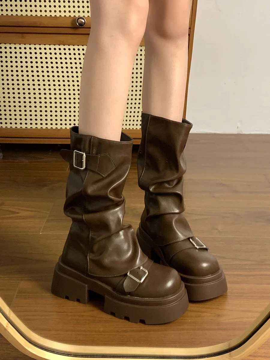 Short boots womens 2025 new spring and autumn winter retro Maillard mid boots womens W251024