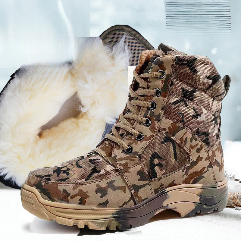 Winter Extra Thick Camouflage Combat Boots Cold Proof Degrees Cotton Shoes Thickened Wool Snow Boots Men s Outdoor Work Shoes