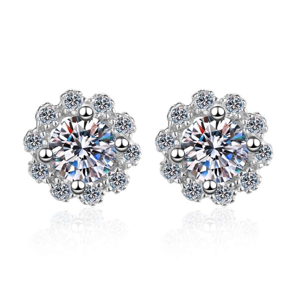 DHCollections-- 2020 New Pure Sier for Women Four-Prong 60 Points Moissanite Simulated Earrings Round Package