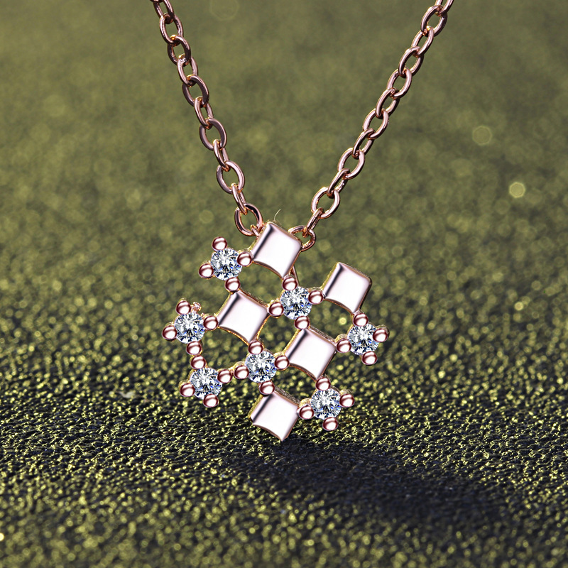 Gold necklace niche design high-end square checkerboard woven necklace heart necklace with zircon rose gold necklace luxury necklace gift for women