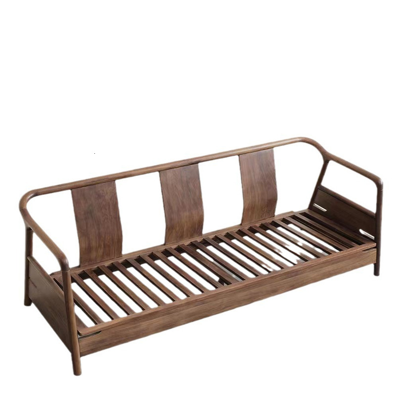 Nordic Solid Black Walnut Combination Sofa Minimalist Home Living Room Natural Wood Furniture Three-Seater