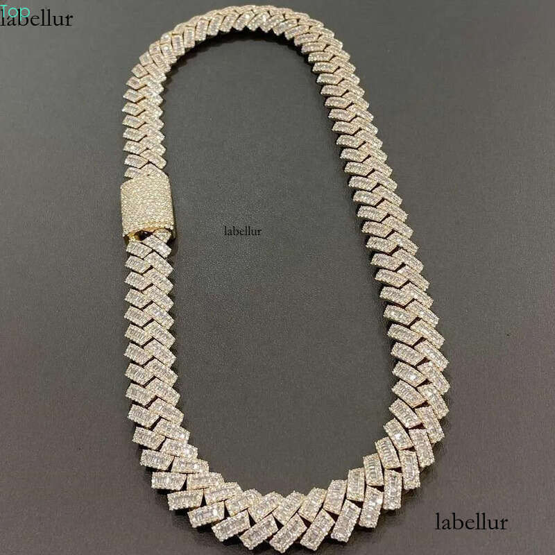 necklace moissanite chain 15mm Hip Hop VVS Dia Baguette Cuban Link Chain Moissanite Sier Jewelry Box