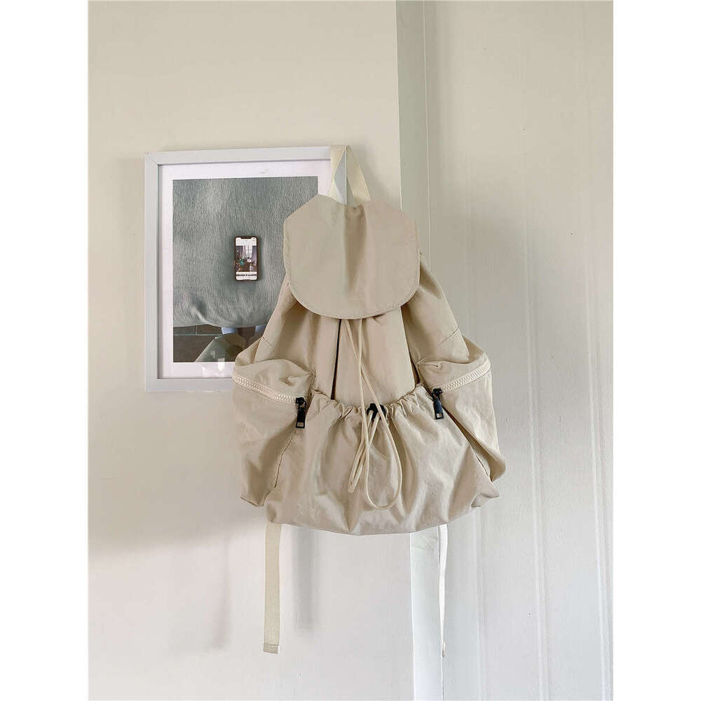 New Pleated Drawstring Nylon Women, Niche Trendy Large Capacity Flip Cover Student Backpack For Girls B5