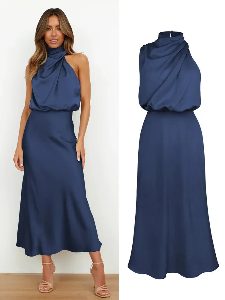 Summer Sleeveless Silk Satin Long Dress Women Elegant Off Shoulder Celebrity Evening Dress Partywear Lady Trumpet Dress 251023